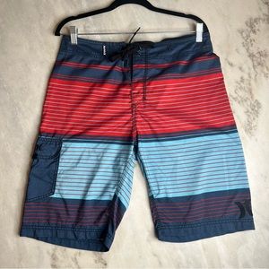 Hurley Blue & Red Stripe Board Shorts Swim Trunks Board Shorts Men's Siz…